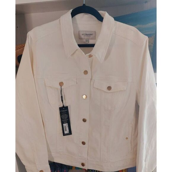 Liverpool NWT Classic White Denim Jacket 2XL Button-Front Trucker Style - Picture 3 of 12